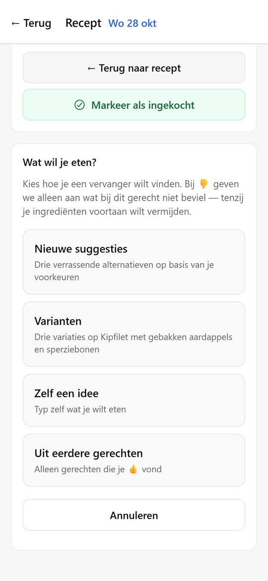 Schermafbeelding KitchenCompass: ander gerecht kiezen